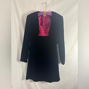 VTG Black Velvet Magenta Embroidered Mini Dress Structured Bolero Set Size S